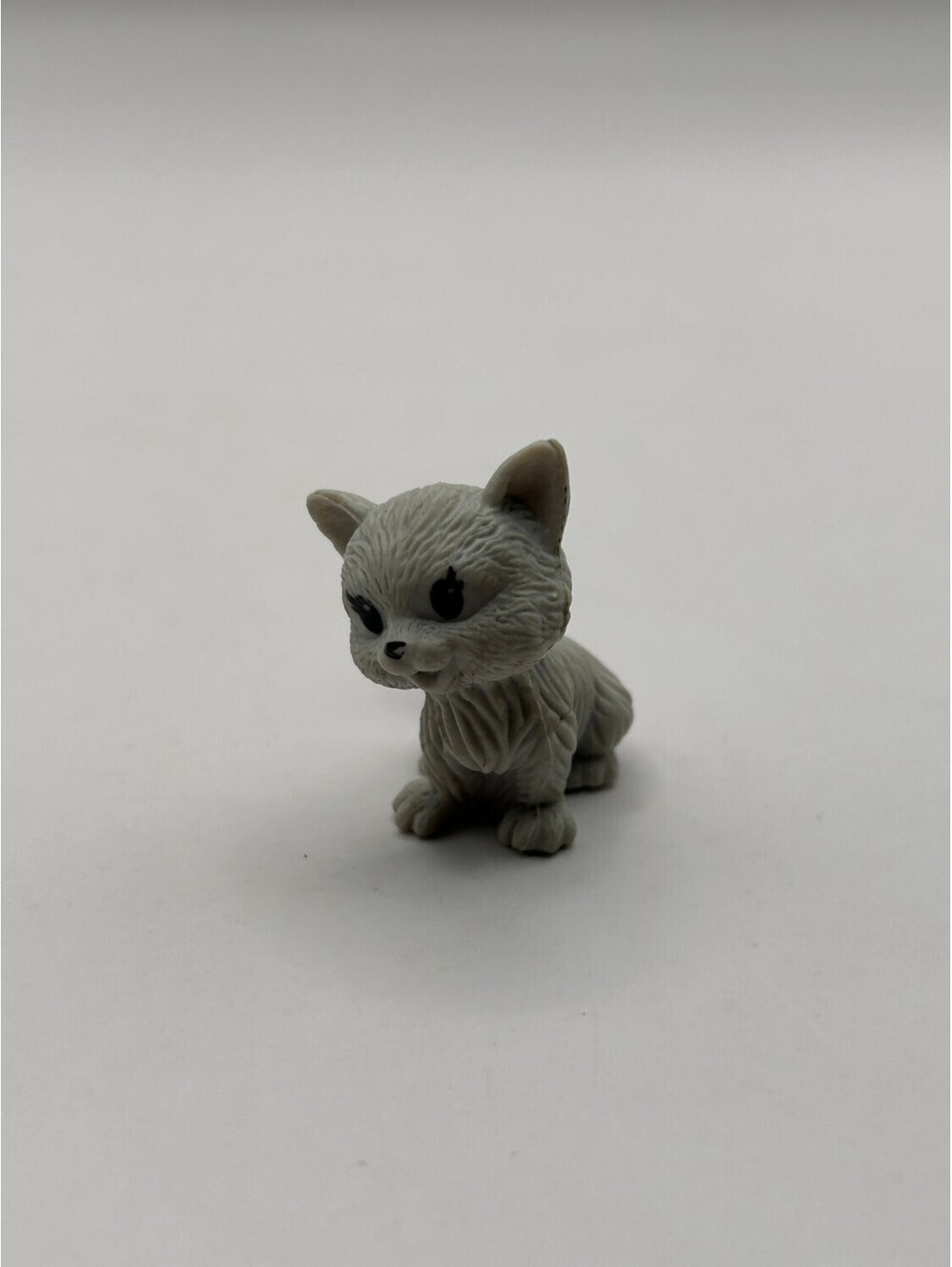 Mattel Cat Kitten Miniature Figurine Grey Textured Fur Curled Tail Vintage
